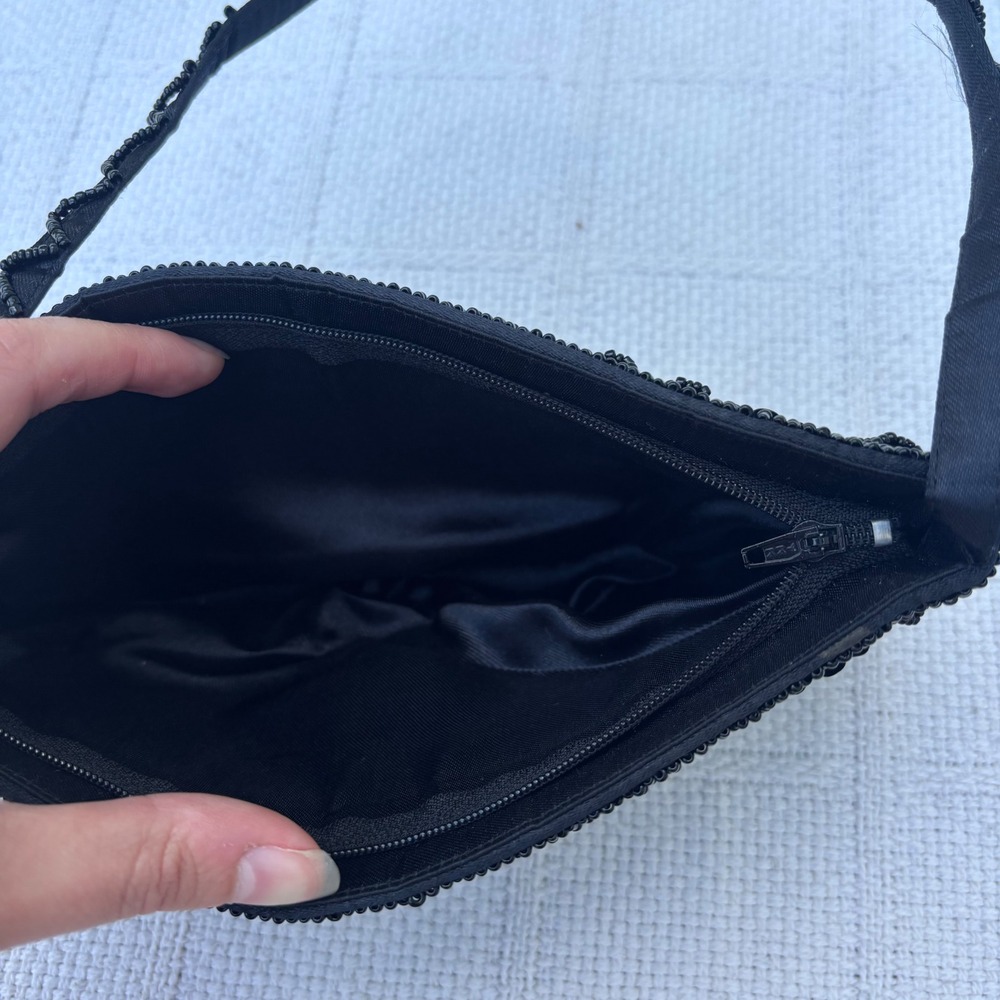 90's Y2K Black Beaded Sequin Embellished Mini Small Going Out Shoulder Bag - Picture 6 of 7